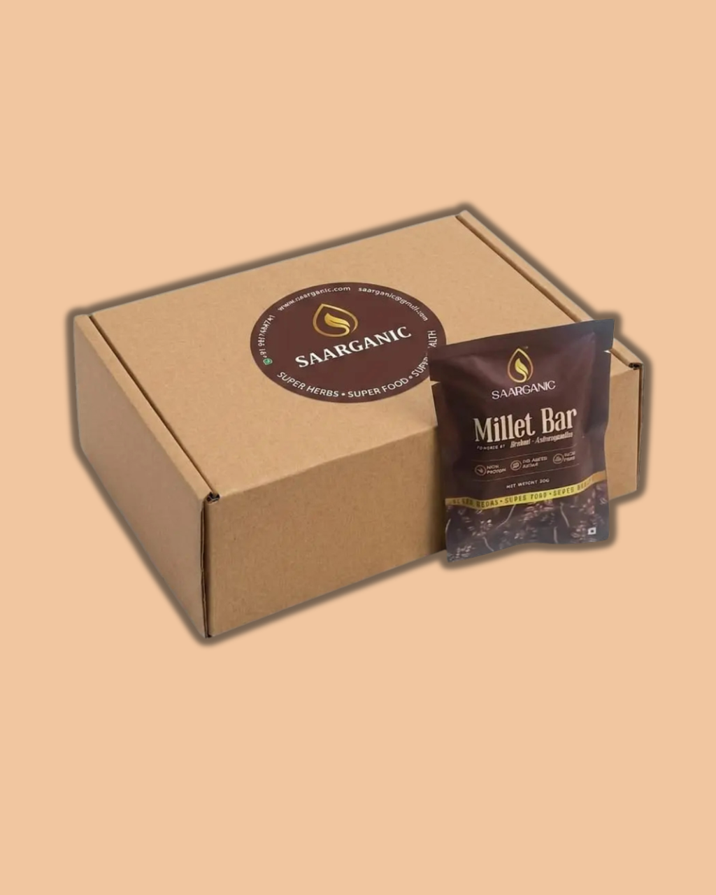 Saarganic Ayurvedic  Millet Bar | Healthy Protein & Energy Bar with Ragi, Amaranth, Dates & Ashwagandha