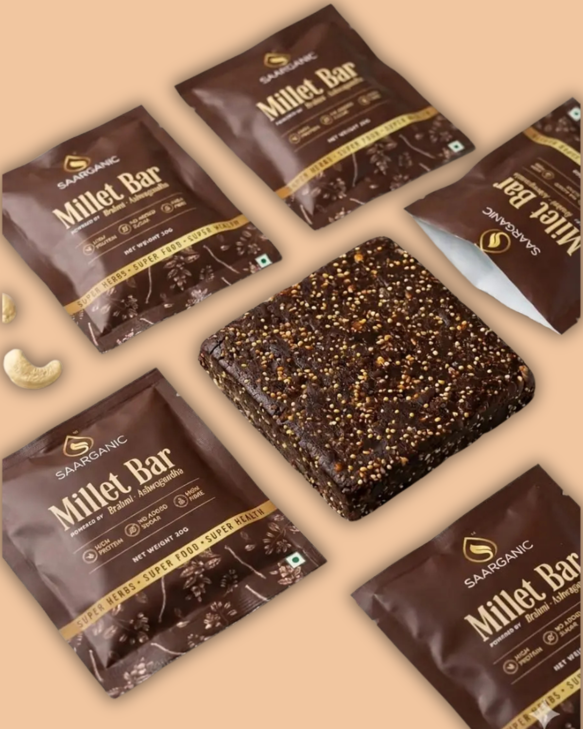 Saarganic Ayurvedic  Millet Bar | Healthy Protein & Energy Bar with Ragi, Amaranth, Dates & Ashwagandha
