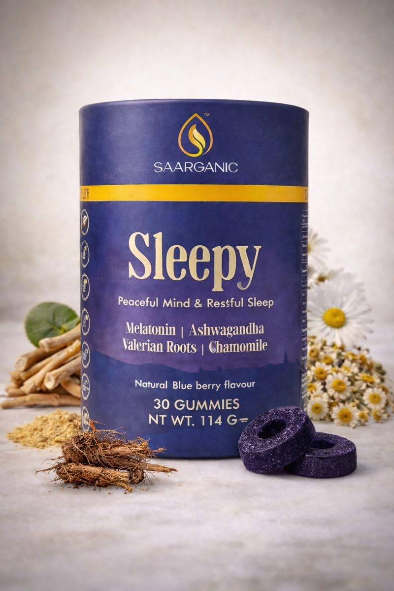 Sleepy Gummies for Peaceful Mind & Restful Sleep | Melatonin, Ashwagandha, Valerian Root & Chamomile | Natural Blueberry Flavour | 30 Gummies (114 g) | Blend of Ayurveda