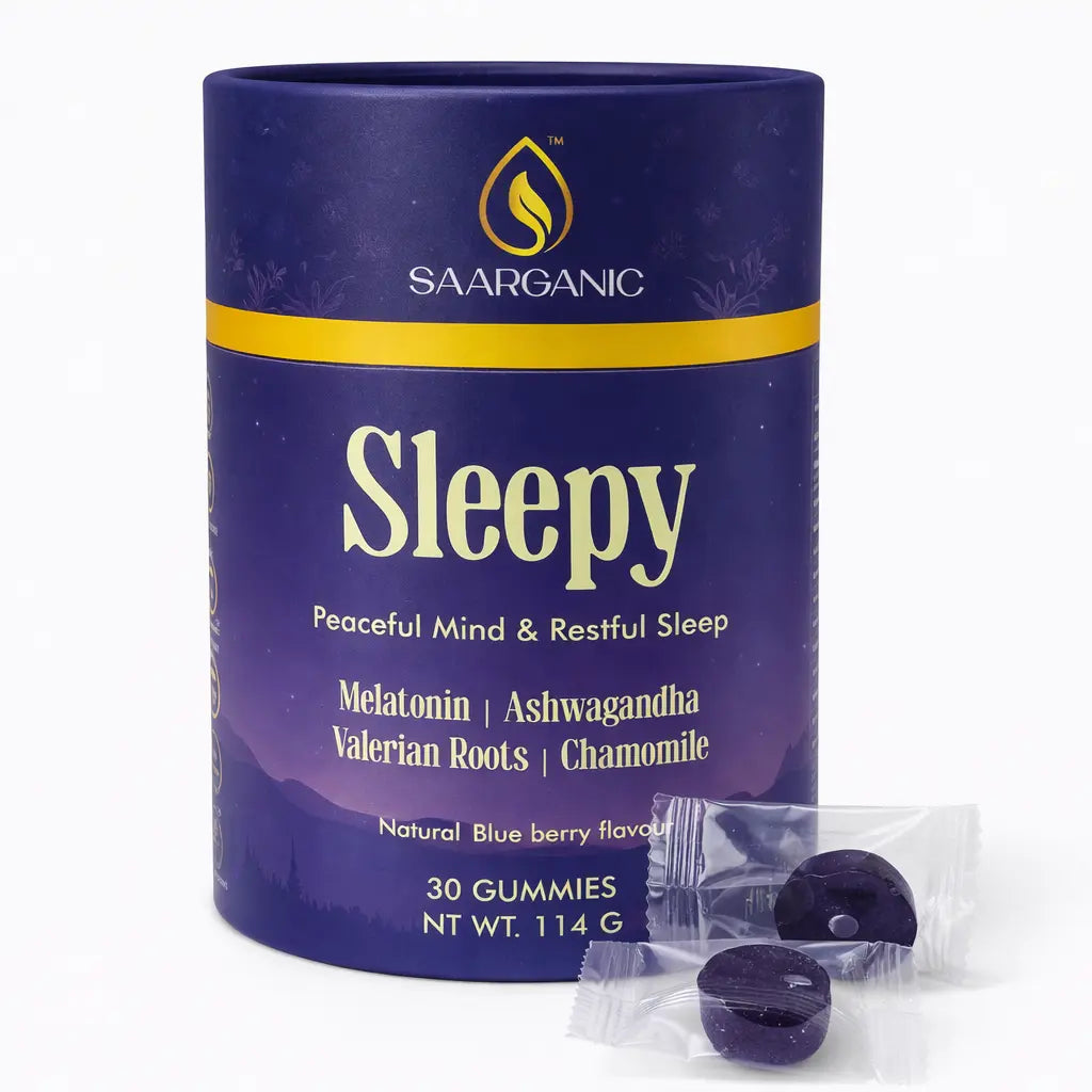 Sleepy Gummies for Peaceful Mind & Restful Sleep | Melatonin, Ashwagandha, Valerian Root & Chamomile | Natural Blueberry Flavor | 30 Gummies (114 g) | Blend of Ayurveda Saarganic