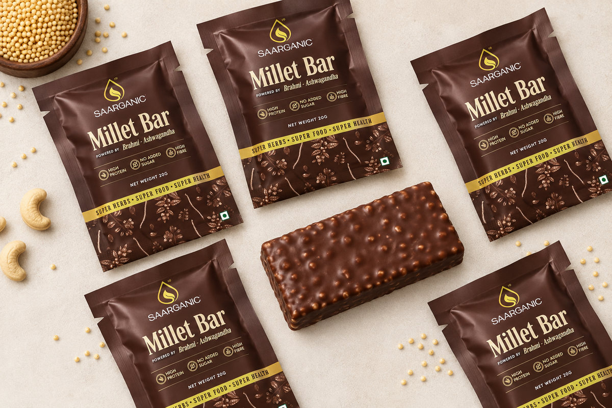Saarganic Ayurvedic  Millet Bar | Healthy Protein & Energy Bar with Ragi, Amaranth, Dates & Ashwagandha