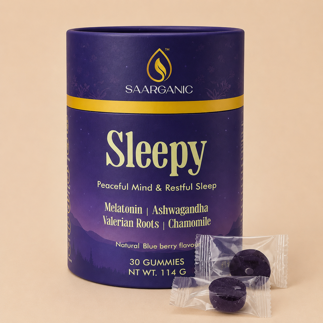 (Sleep Gummies) Sleepy Gummies for Peaceful Mind & Restful Sleep | Melatonin, Ashwagandha, Valerian Root & Chamomile | Natural Blueberry Flavor | 30 Gummies (114 g) | Blend of Ayurveda