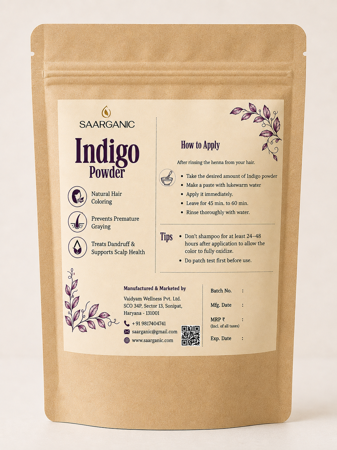 Saarganic Indigo Powder – 100% Natural Hair Colour | Chemical-Free Hair Dye