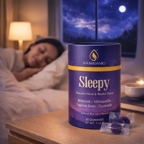 Sleepy Gummies for Peaceful Mind & Restful Sleep | Melatonin, Ashwagandha, Valerian Root & Chamomile | Natural Blueberry Flavor | 30 Gummies (114 g) | Blend of Ayurveda Saarganic
