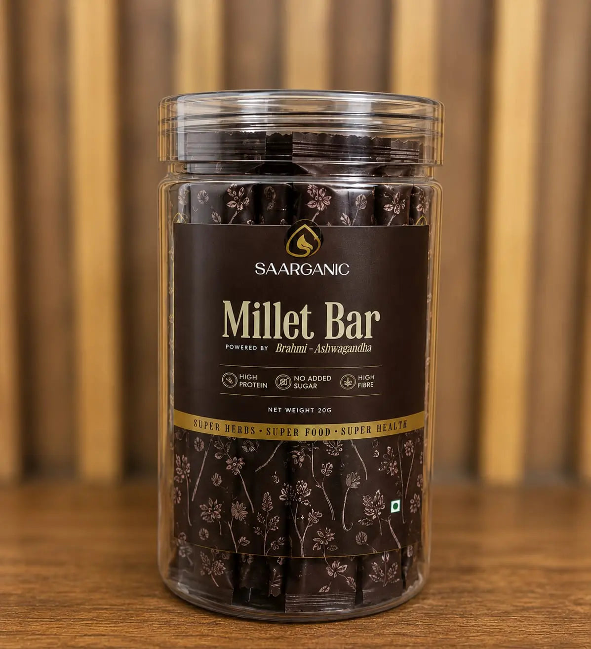 Jar of Saorganic Millet Bars on a wooden surface with a blurred background, Saarganic Millet Bar
Healthy Millet Protein Bar
Ragi and Amaranth Energy Bar
Dates and Whey Protein Bar
Ayurvedic Millet Snack
Natural Energy Nutrition Bar
Healthy Snack Bar India
High Protein Millet Bar
Sugar Free Millet Bar
Superfood Millet Nutrition Bar