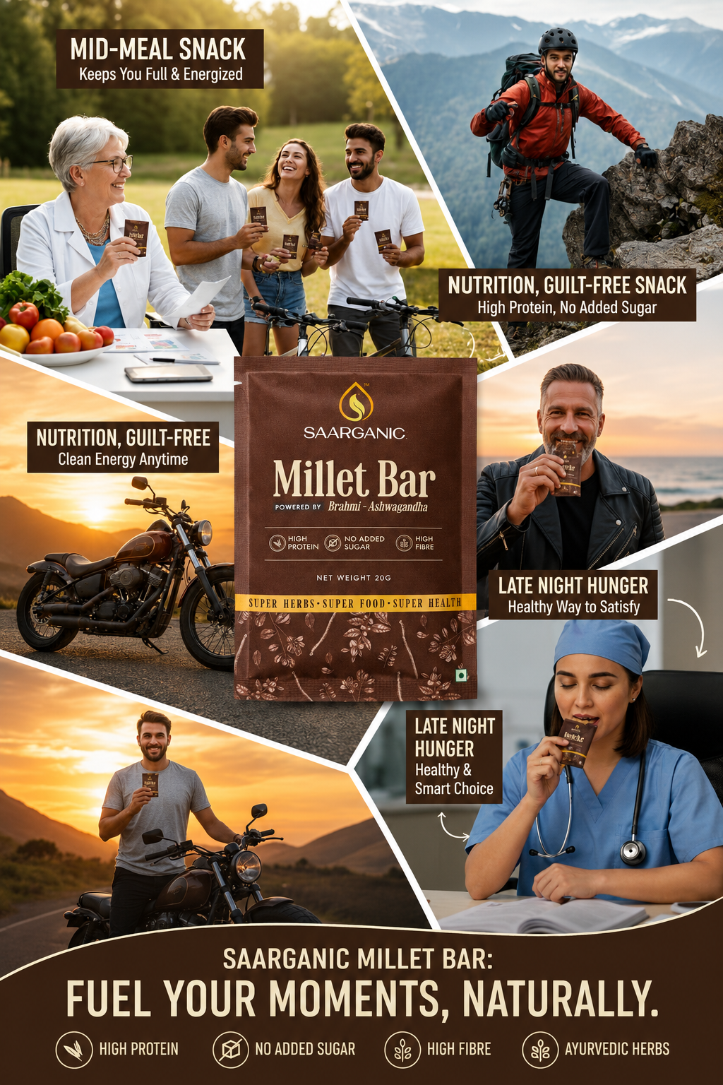 Saarganic Ayurvedic  Millet Bar | Healthy Protein & Energy Bar with Ragi, Amaranth, Dates & Ashwagandha