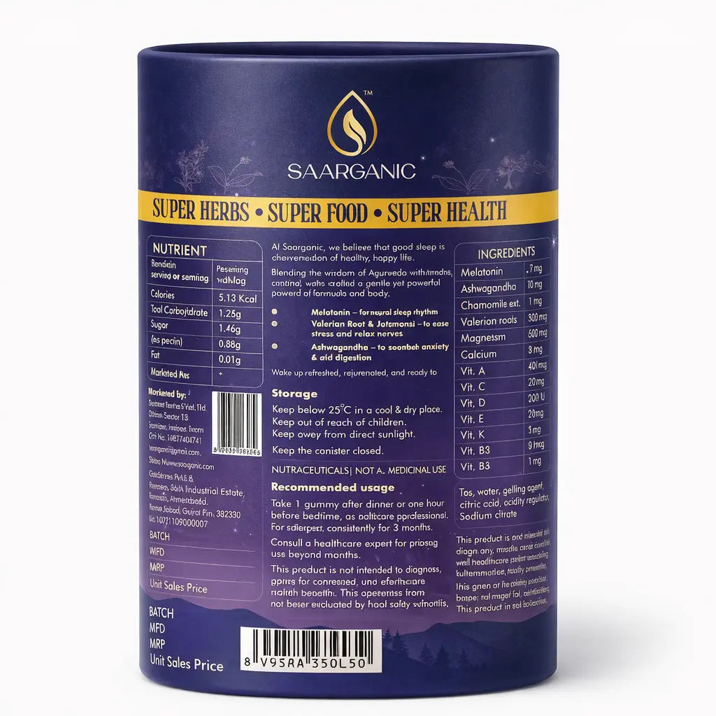 Sleepy Gummies for Peaceful Mind & Restful Sleep | Melatonin, Ashwagandha, Valerian Root & Chamomile | Natural Blueberry Flavor | 30 Gummies (114 g) | Blend of Ayurveda Saarganic